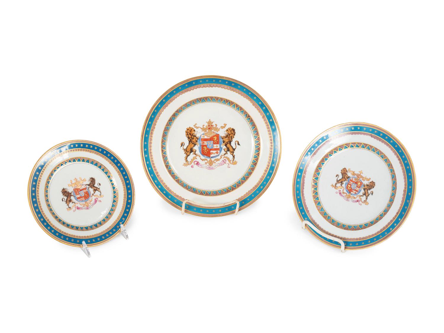 A Samson et Cie Parcel Gilt and Armorial Decorated Part Dinner Service