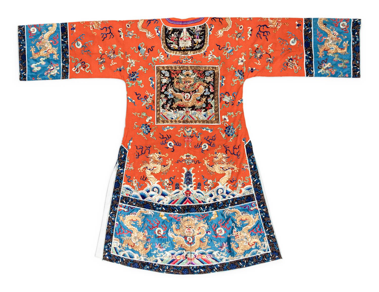 A Chinese Apricot Ground Embroidered Lady's Robe