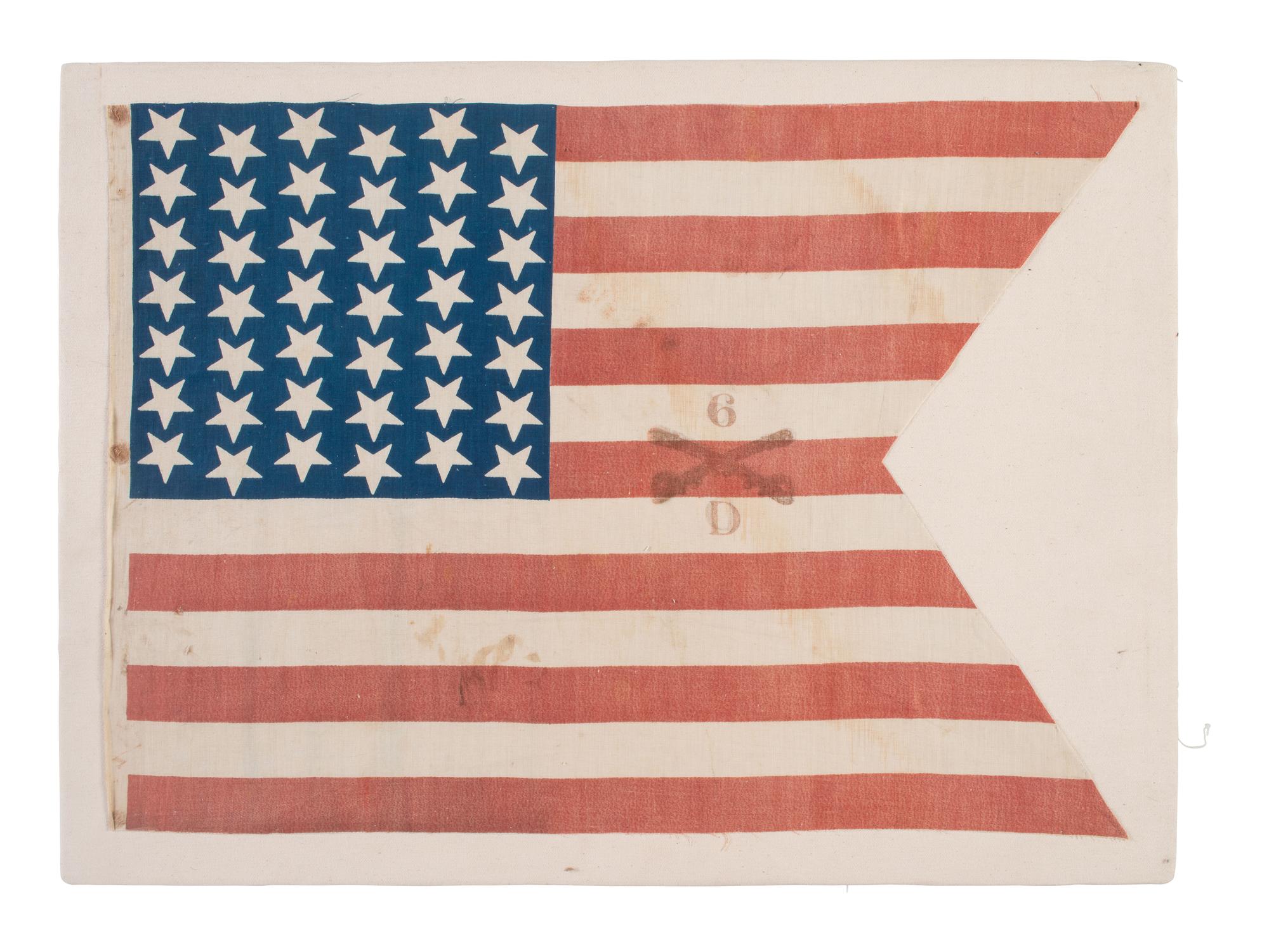 [FLAGS-INDIAN WARS]. 42-star American national parade guidon flag identified to the 6th Cavalry Regiment, Co. D. Ca 1889-1891.