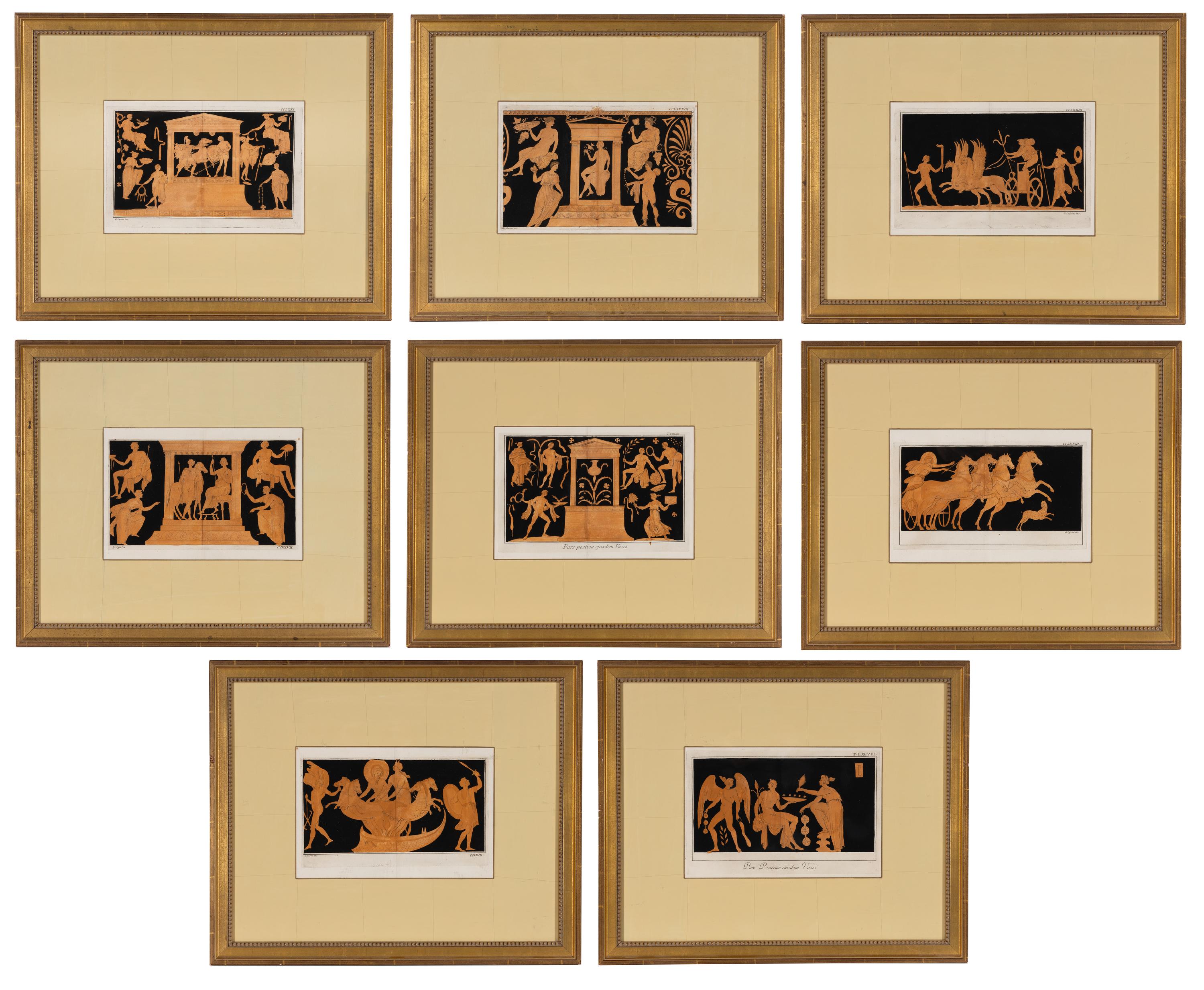 A Group of Eight Hand-Colored Engravings of Vase Designs