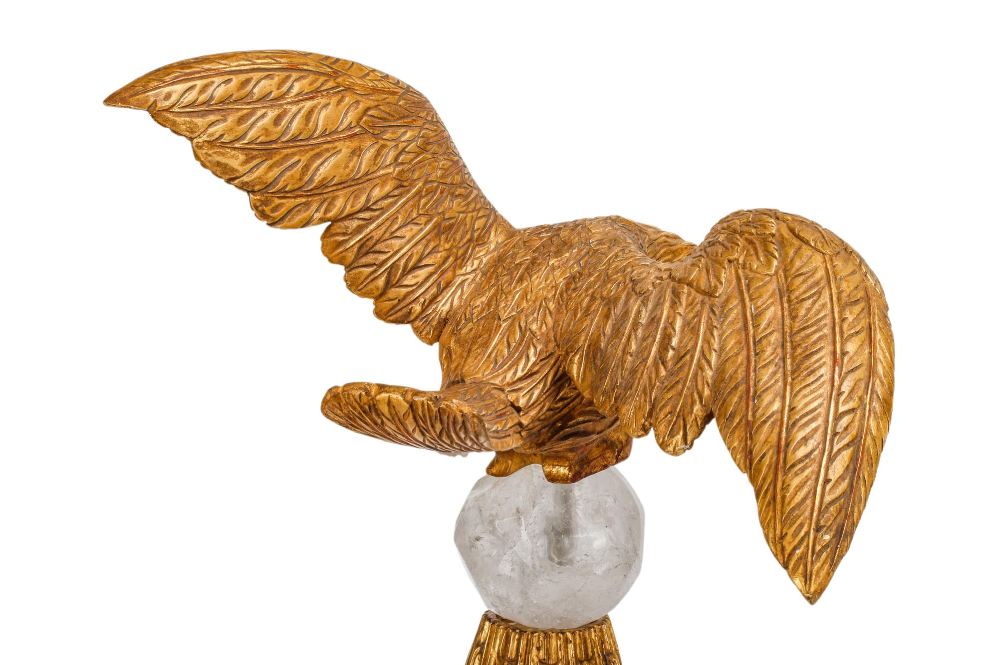 A Pair of Italian Carved Giltwood and Rock Crystal Eagle Ornaments