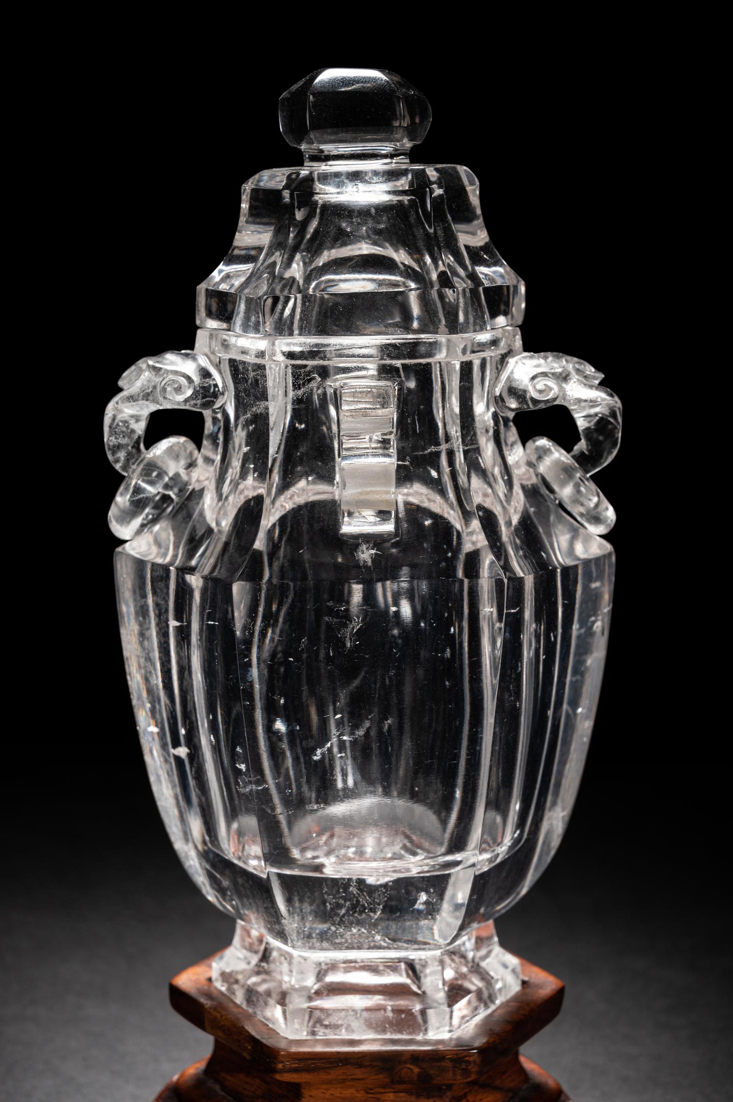 A Rock Crystal Hexagonal Vase and Cover