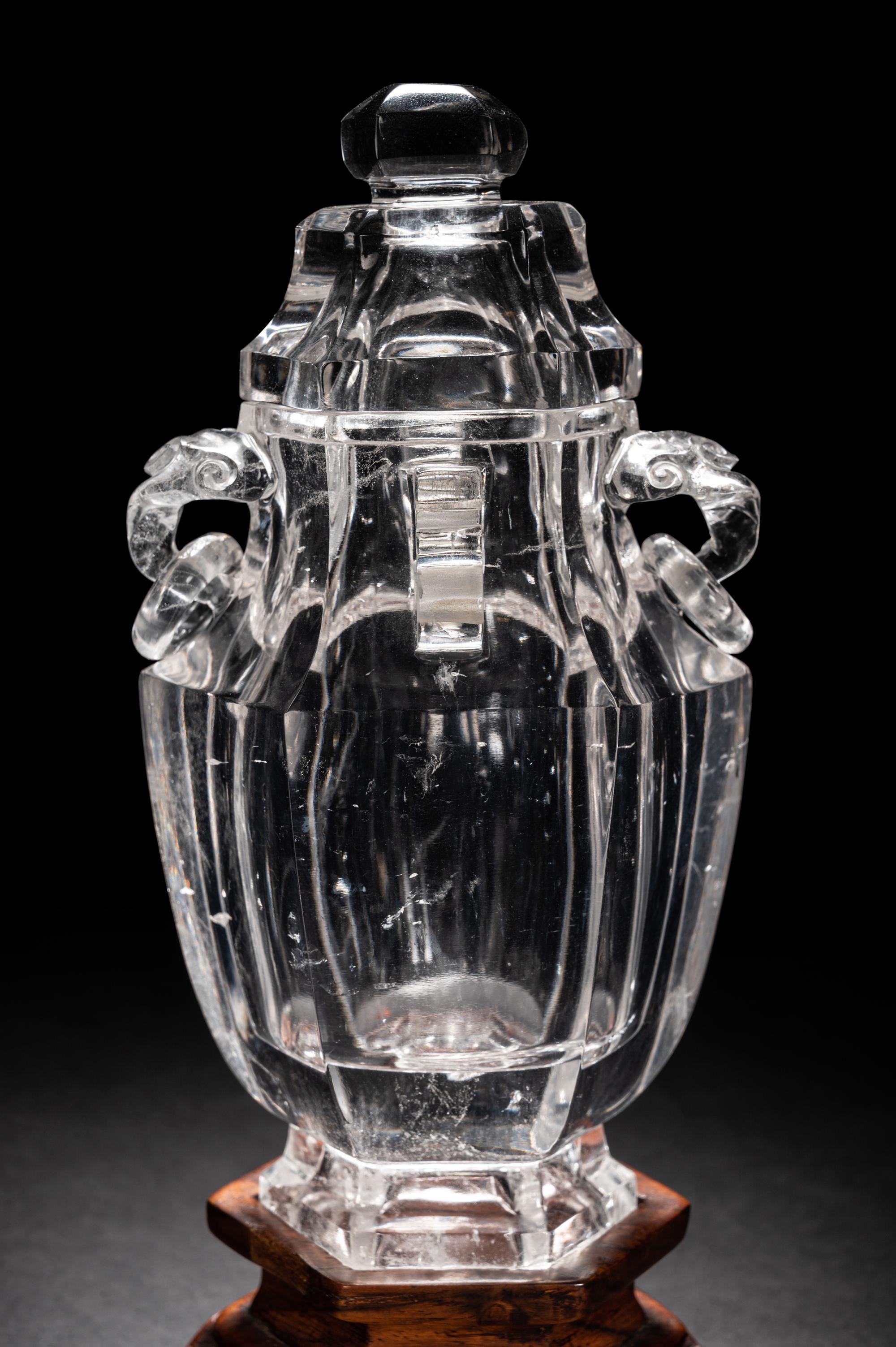 A Rock Crystal Hexagonal Vase and Cover