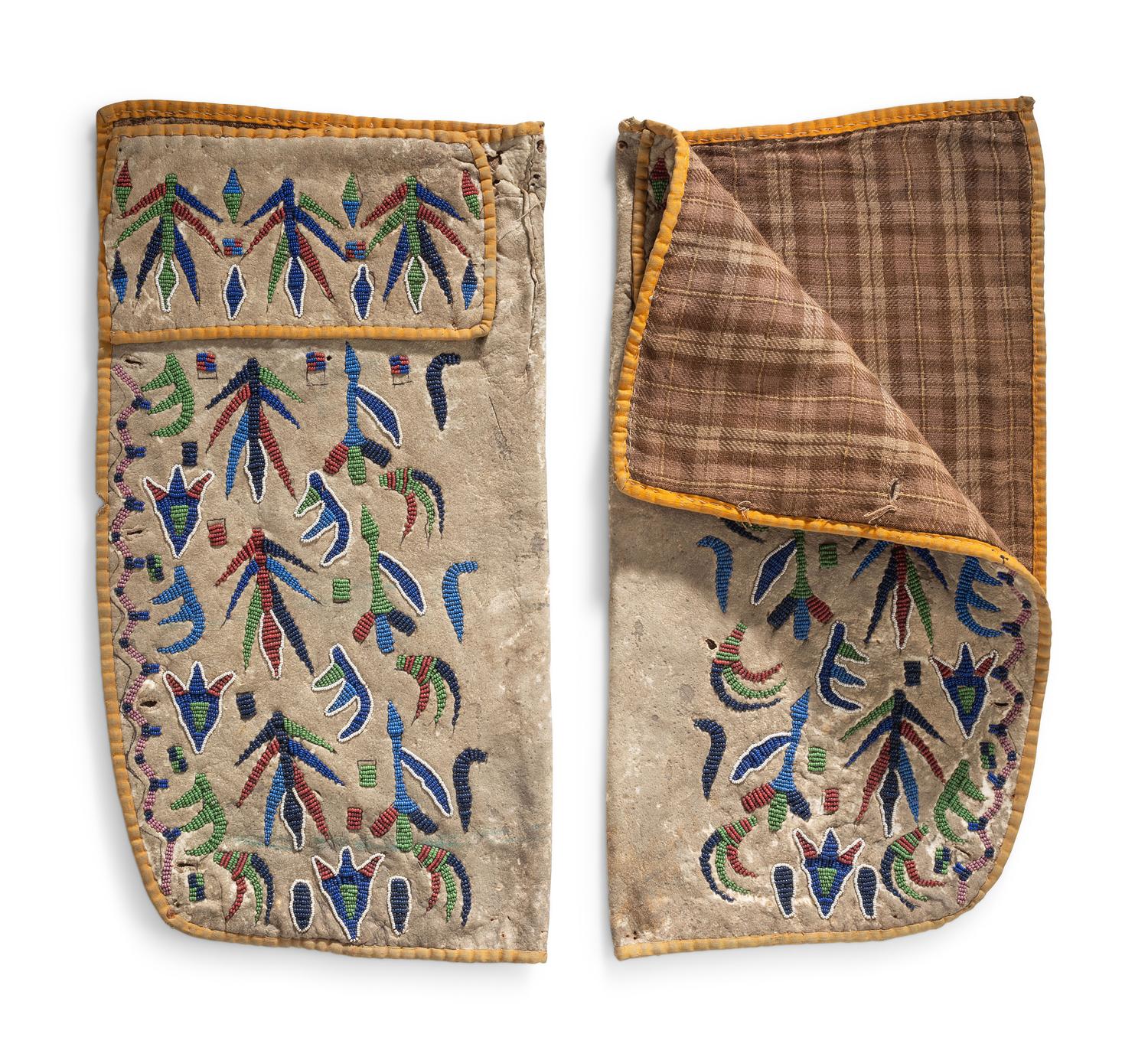 Eastern Sioux Beaded Hide Leggings, with Talon and Winged Imagery