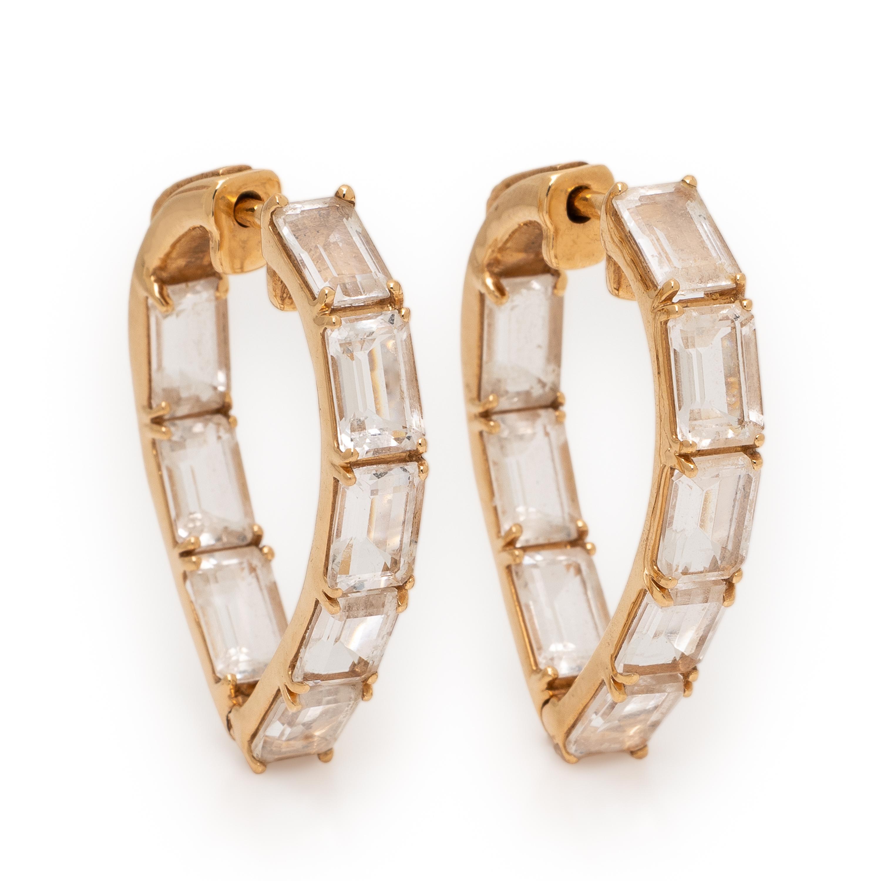 Goshwara, 'Gossip Collection' 'Heart', Yellow Gold and Rock Crystal Quartz Hoop Earrings