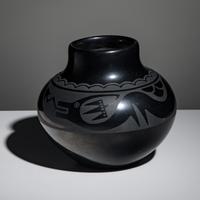 Maria Martinez and Popovi Da (San Ildefonso, 1887-1980 / 1923-1971) — Blackware Pottery Jar, with Avanyu April 1962