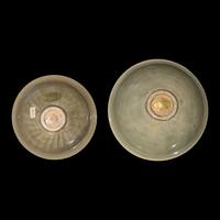 Two Chinese Molded Yaozhou Celadon Bowls, Possibly Northern Song Dynasty 或為北宋 耀州窯刻划花碗兩隻