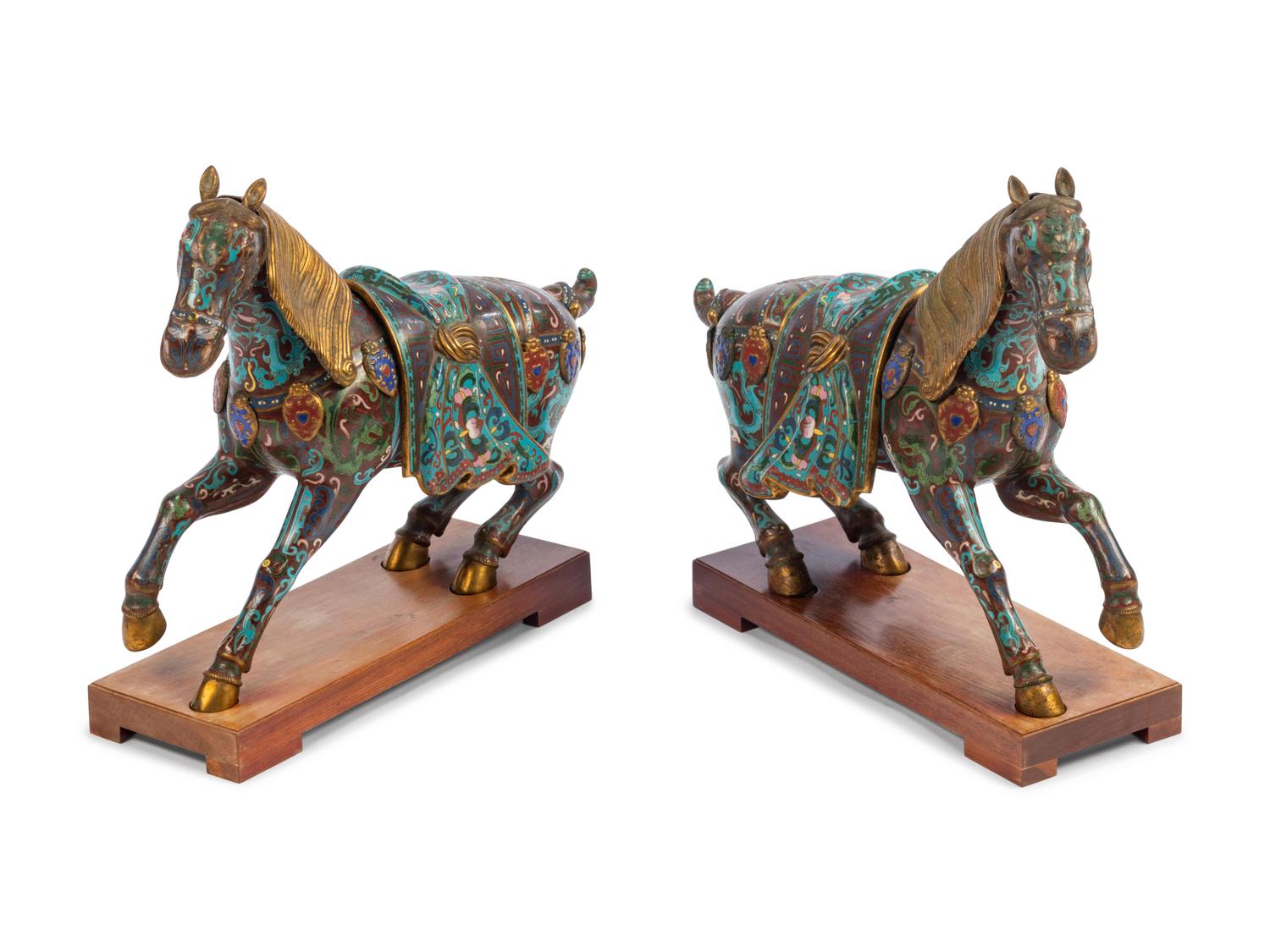 A Pair of Chinese Cloisonné Models of Horses
