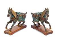 A Pair of Chinese Cloisonné Models of Horses