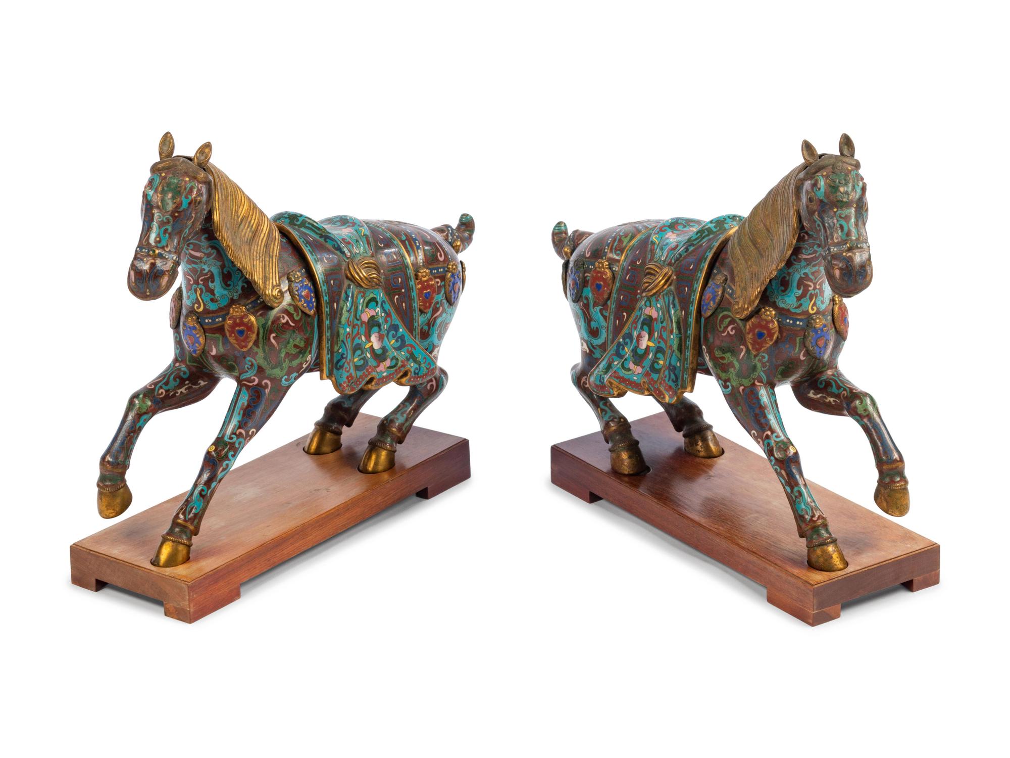 A Pair of Chinese Cloisonné Models of Horses