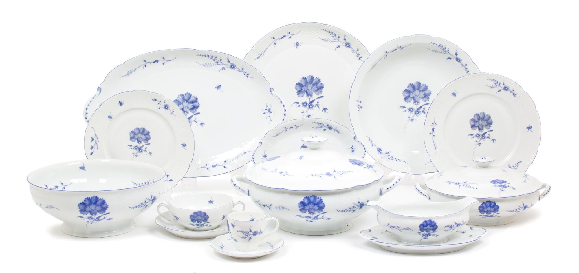 A Limoges Blue and White Porcelain Dinner Service Diameter of dinner plate 10 inches.