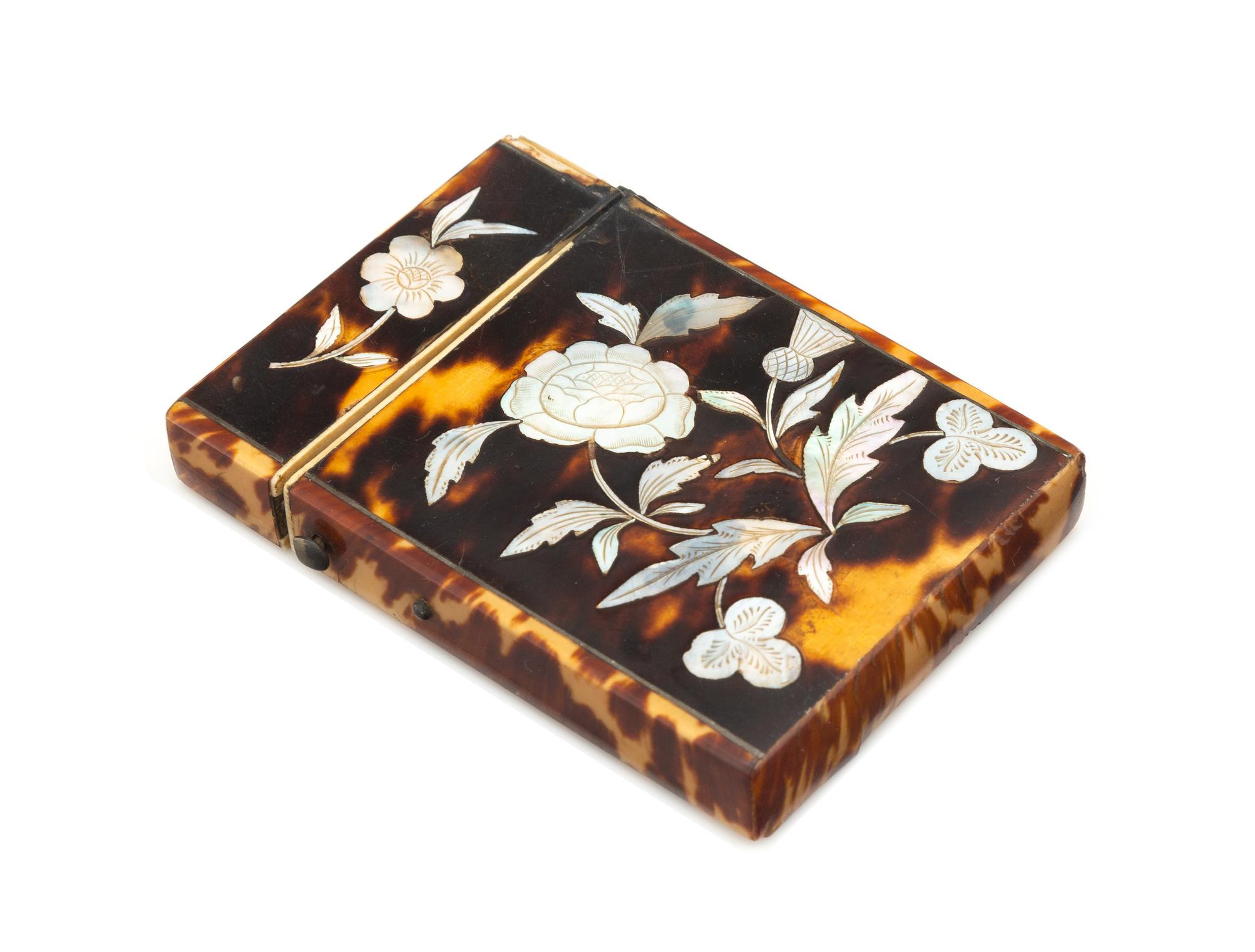 A Regency Mother-of-Pearl Inlaid Tortoise Shell Card Case Height 3 1/2 inches. — FIRST HALF 19TH CENTURY