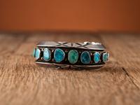 Heavy Navajo Silver and Turquoise Cuff Bracelet