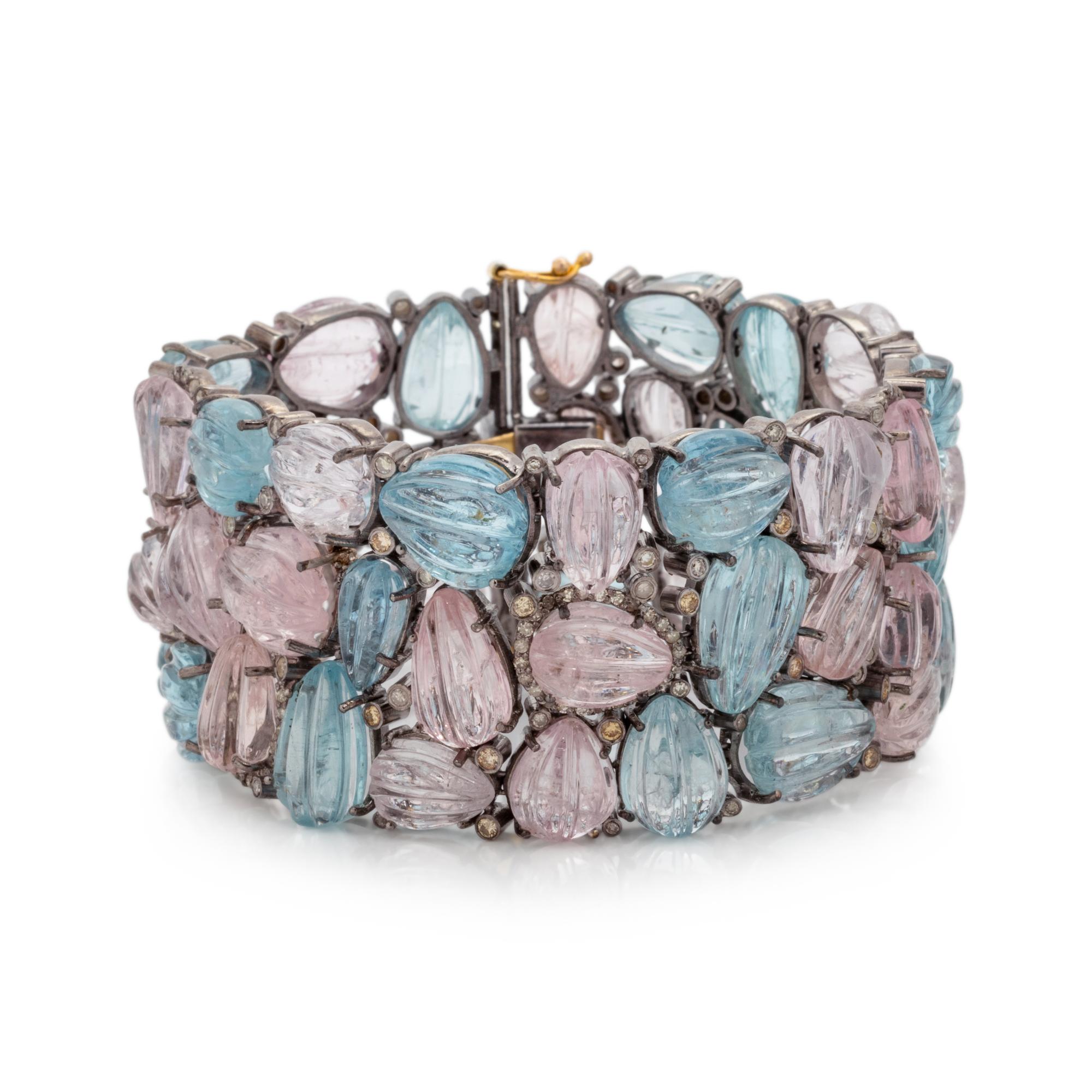 AQUAMARINE, MORGANITE AND DIAMOND BRACELET
