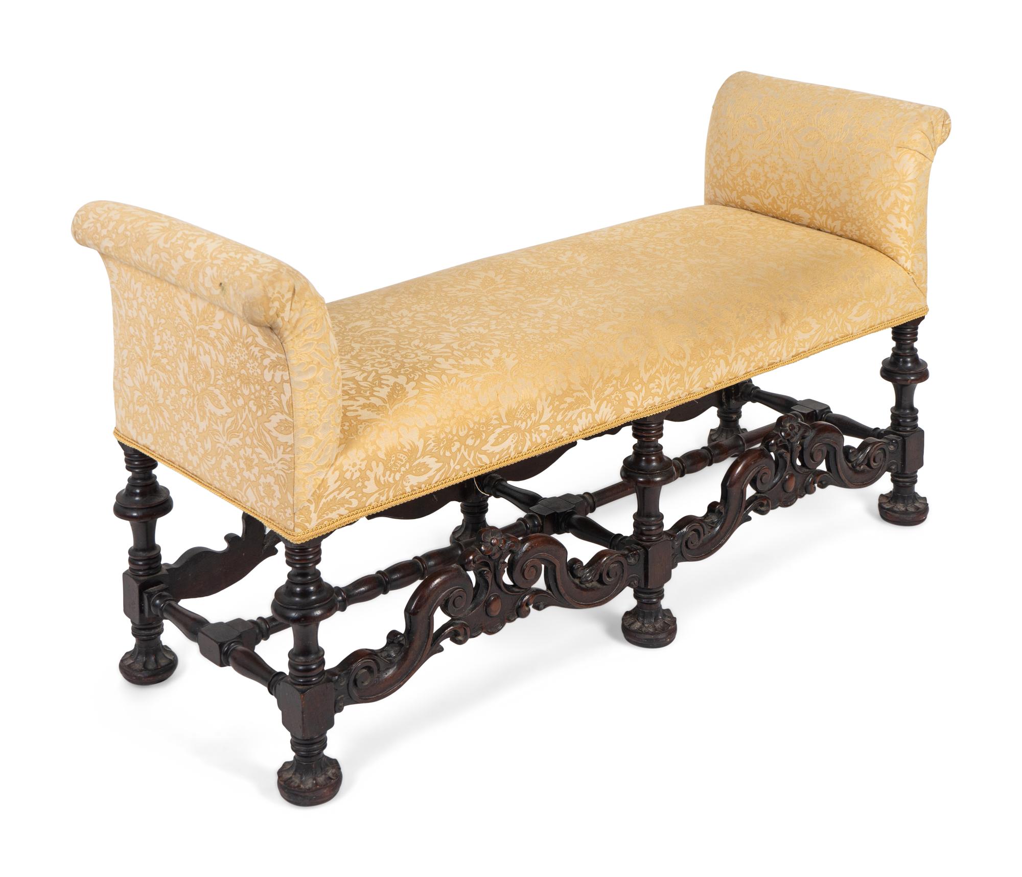 A William and Mary Style Upholstered Window Seat — 20TH CENTURY
