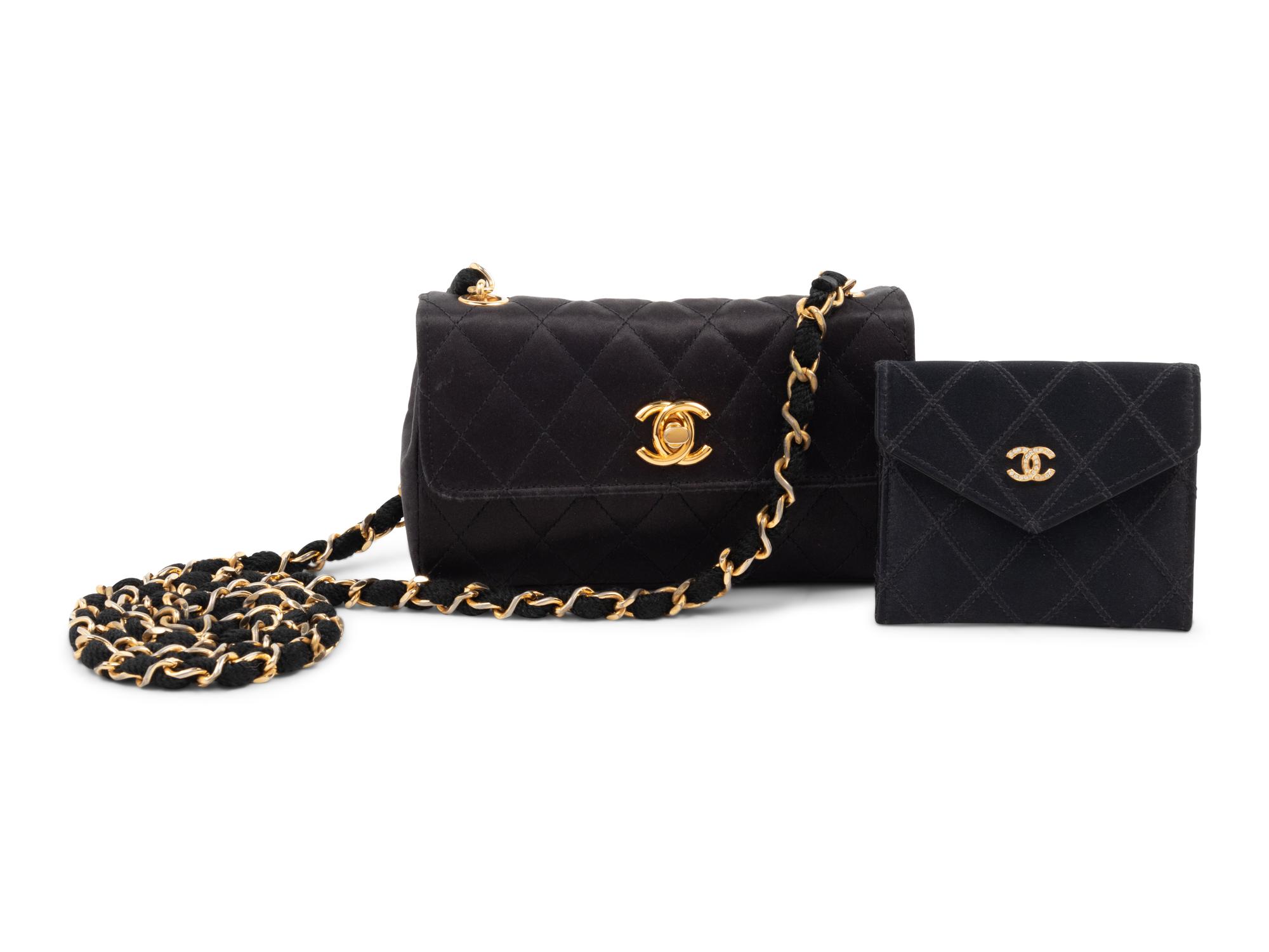 Two Chanel Quilted Satin Items: One Bag, One Coin Purse, 1986-1994