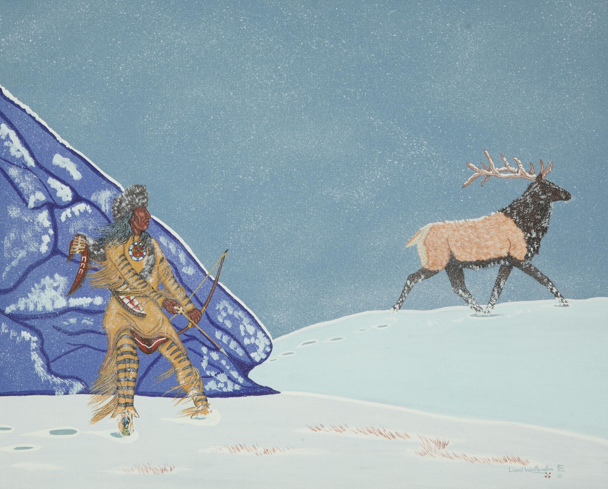 Five Works: Elk Hunt, Boy's Vision, Indian Artist , Buffalo Brawl and Cry of the Wolf