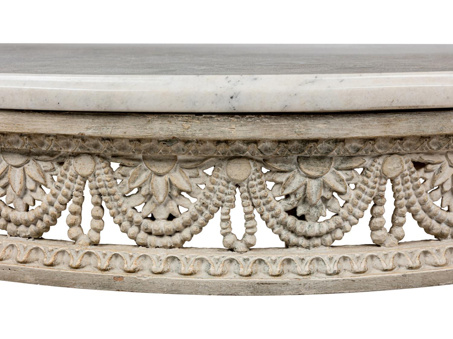 A Louis XVI White-Painted Marble-Top Console Table