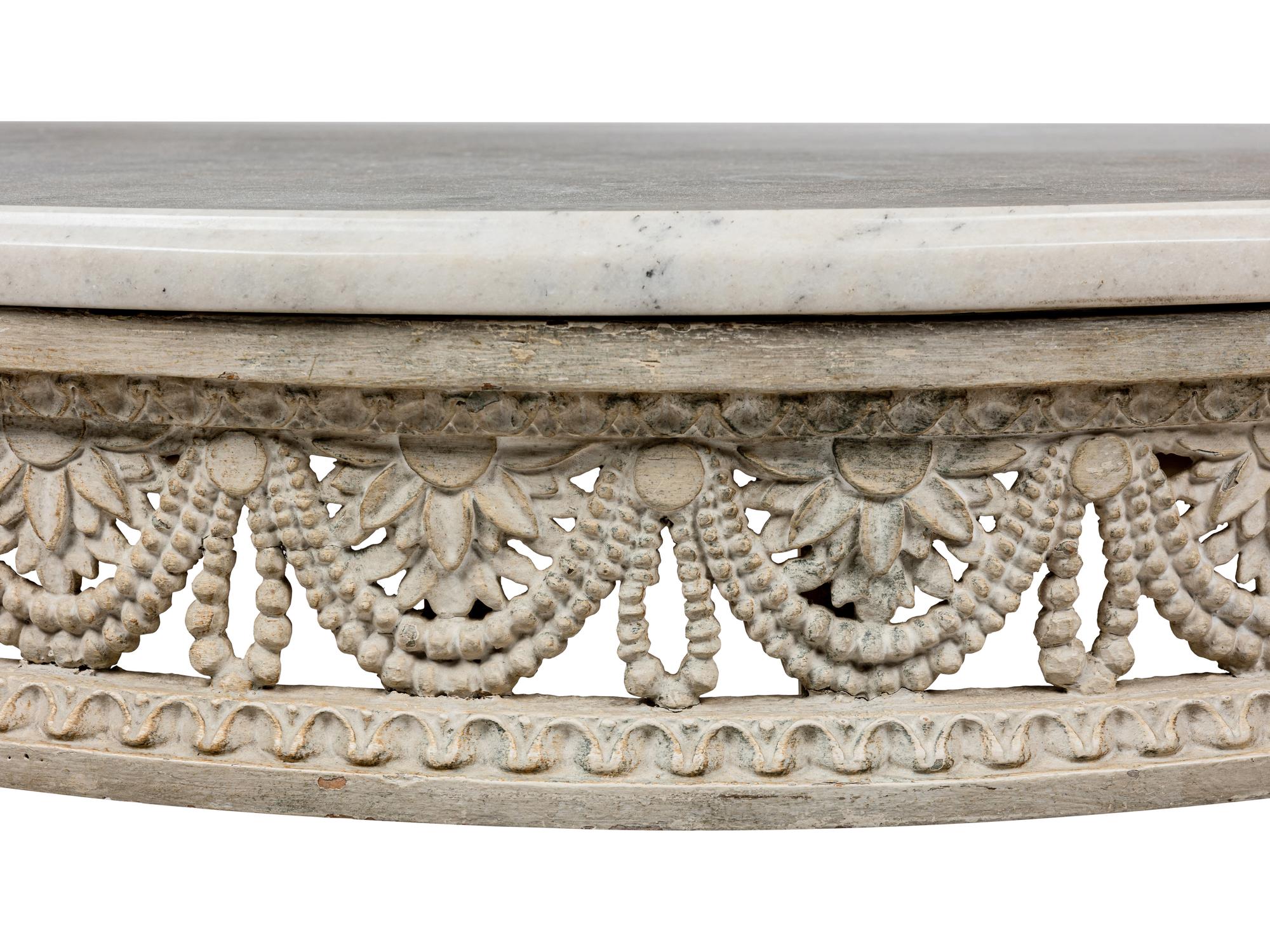 A Louis XVI White-Painted Marble-Top Console Table