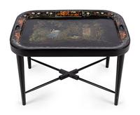 A Victorian Tole Tray on a Later Stand