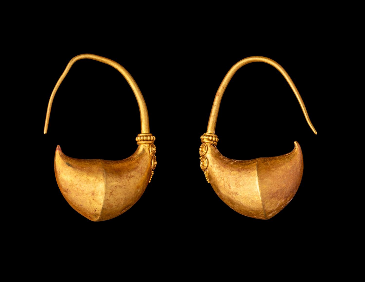 A Pair of Greek Gold Boat-Shaped Earrings
