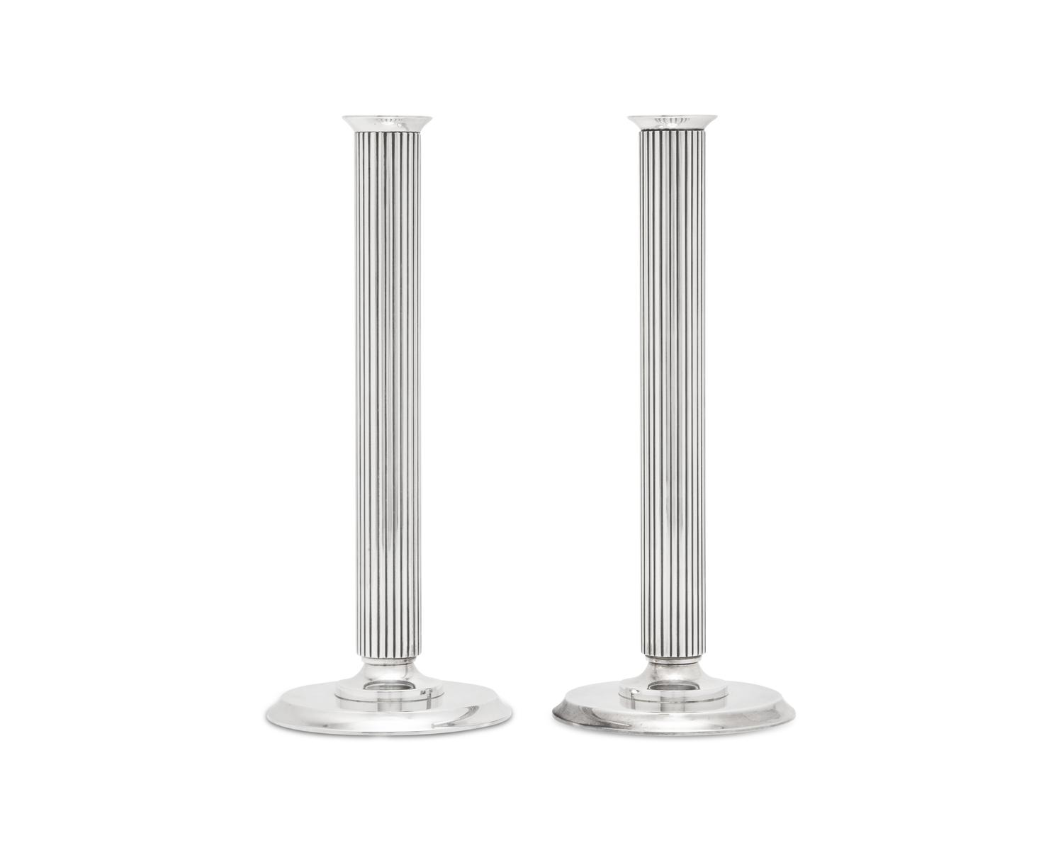 A Pair of Sigvard Bernadotte Designed Georg Jensen Silver Candlesticks