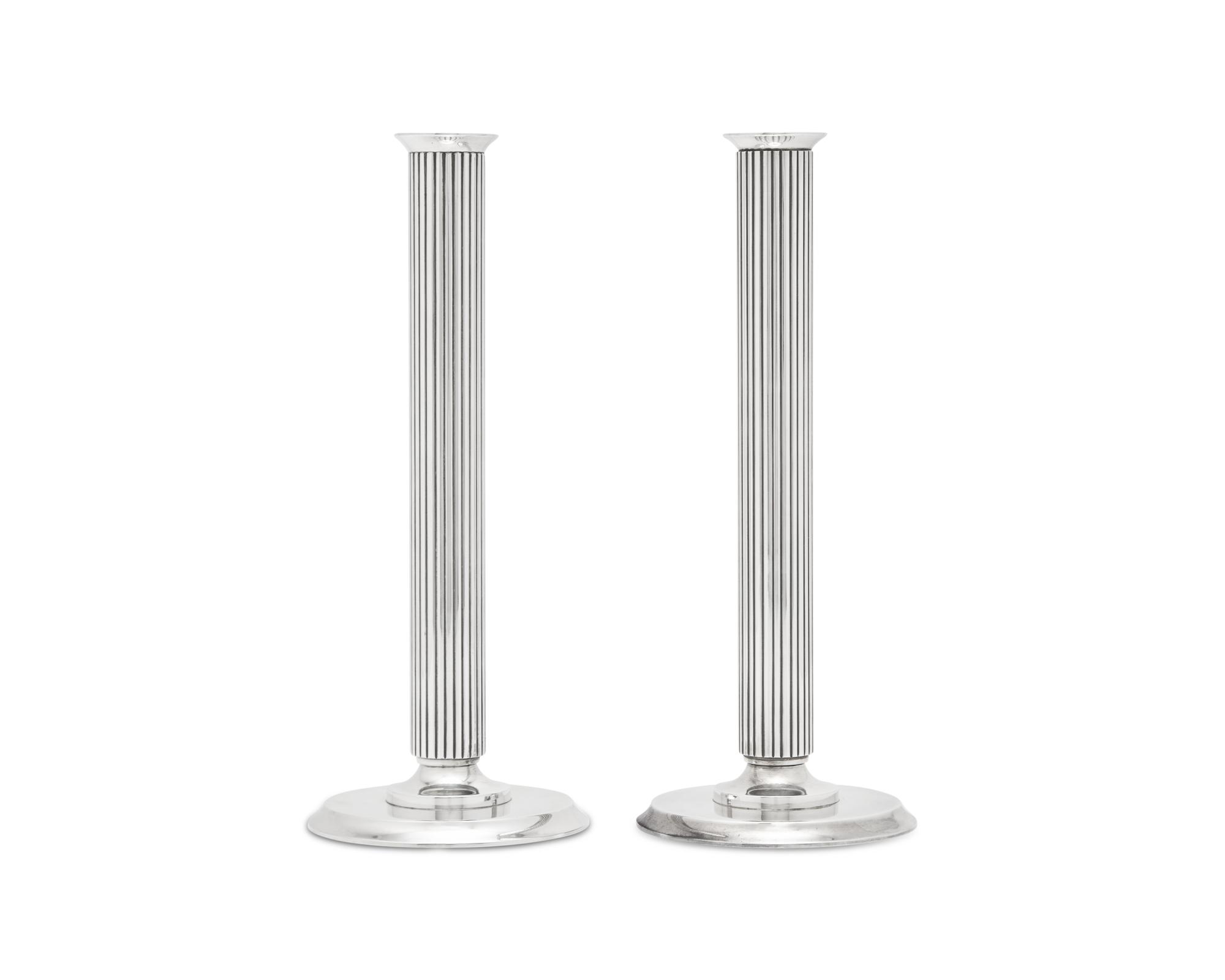 A Pair of Sigvard Bernadotte Designed Georg Jensen Silver Candlesticks