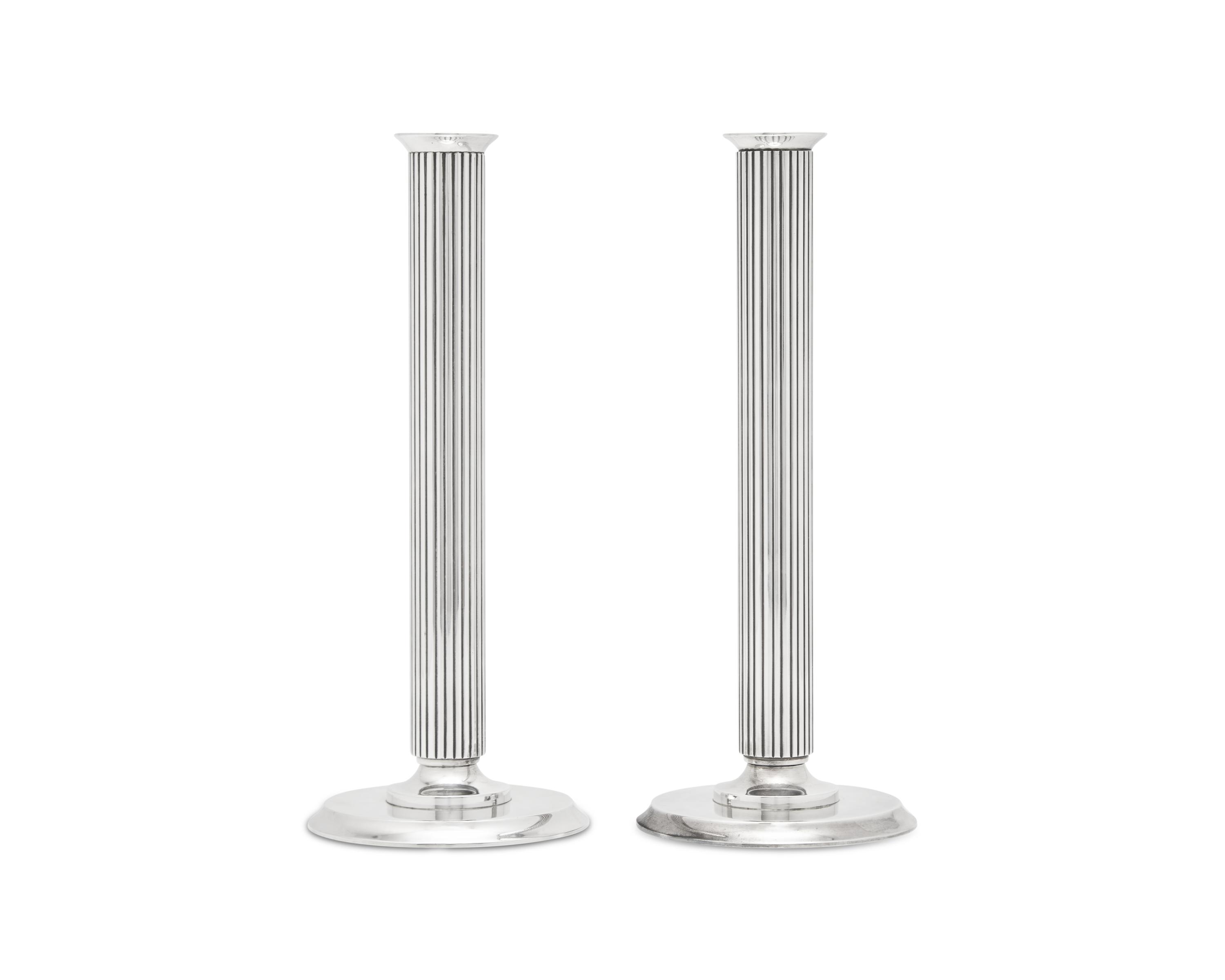 A Pair of Sigvard Bernadotte Designed Georg Jensen Silver Candlesticks