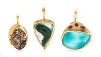 A Collection of 14 Karat Yellow Gold and Gemstone Pendants, 12.10 dwts.
