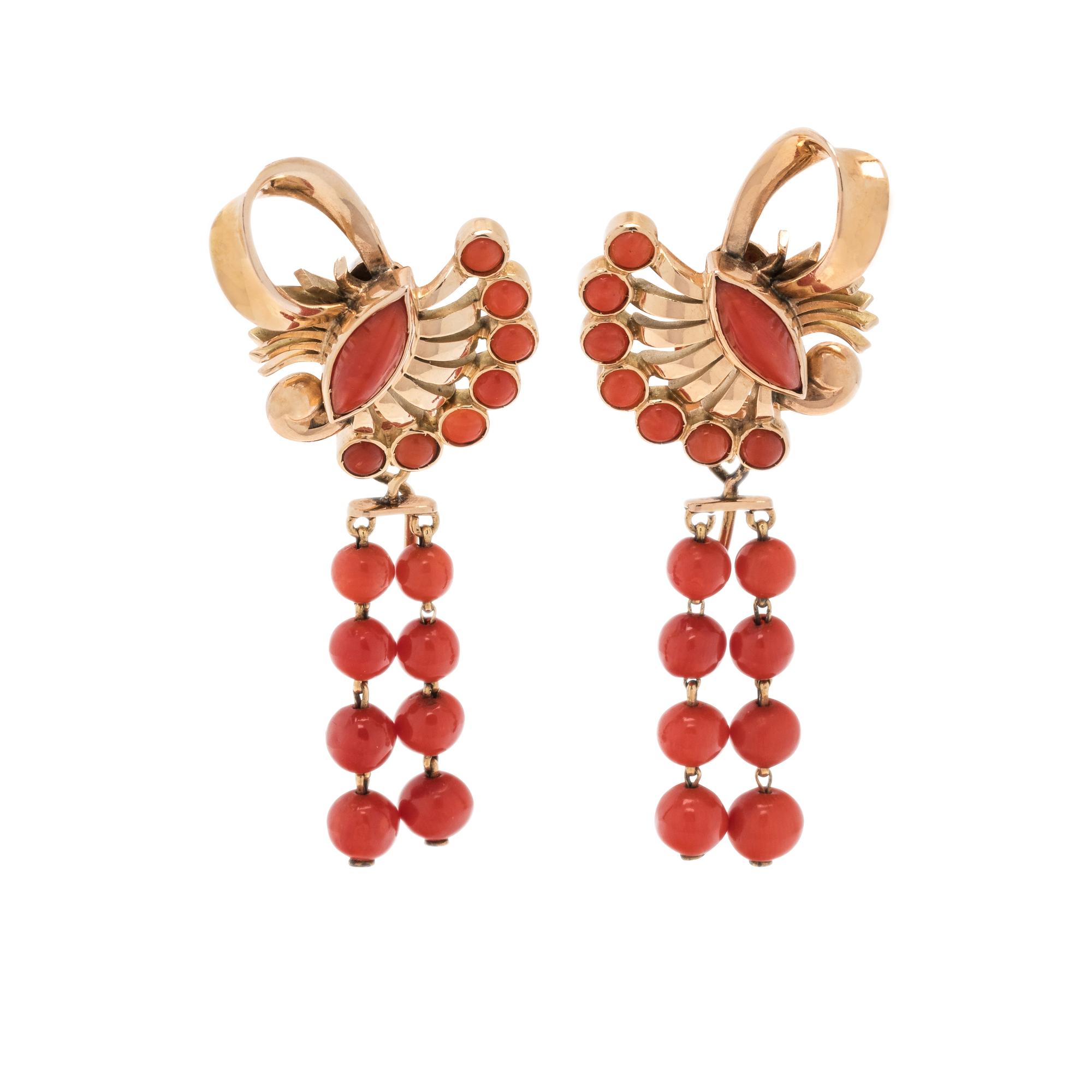 CONVERTIBLE ROSE GOLD AND CORAL EARCLIPS