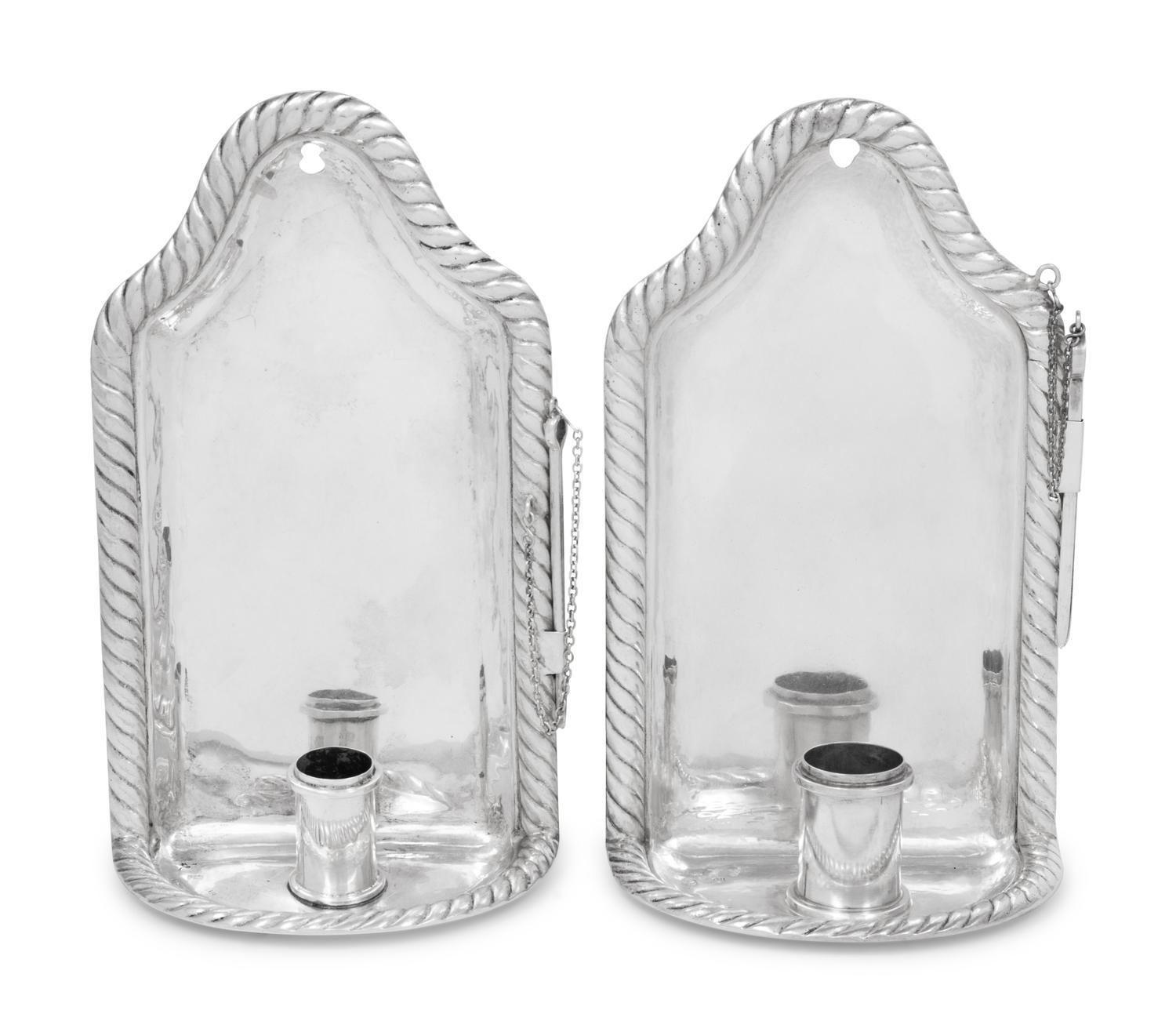 A Near Pair of Spanish Empire Silver One-Light Sconces