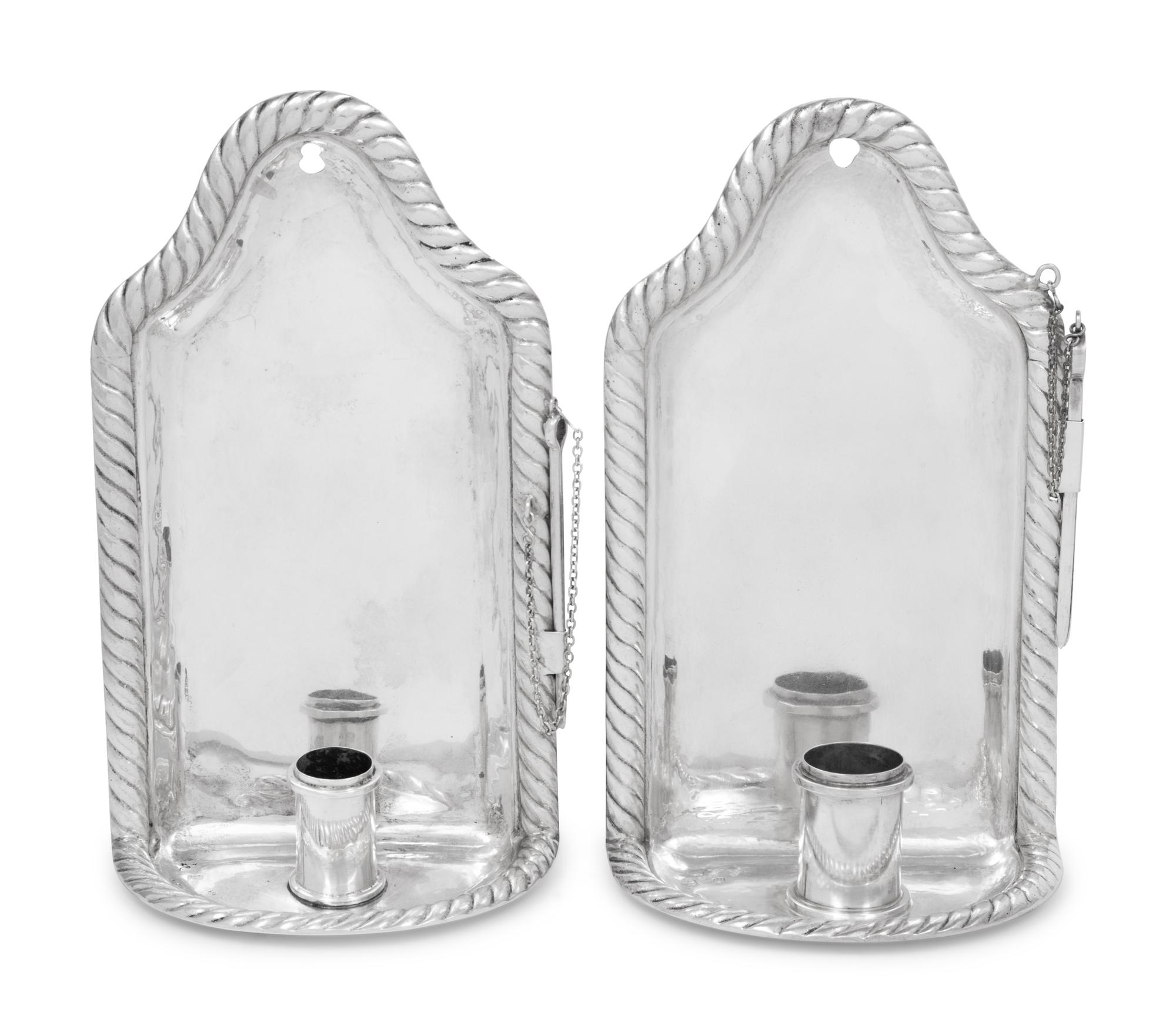 A Near Pair of Spanish Empire Silver One-Light Sconces