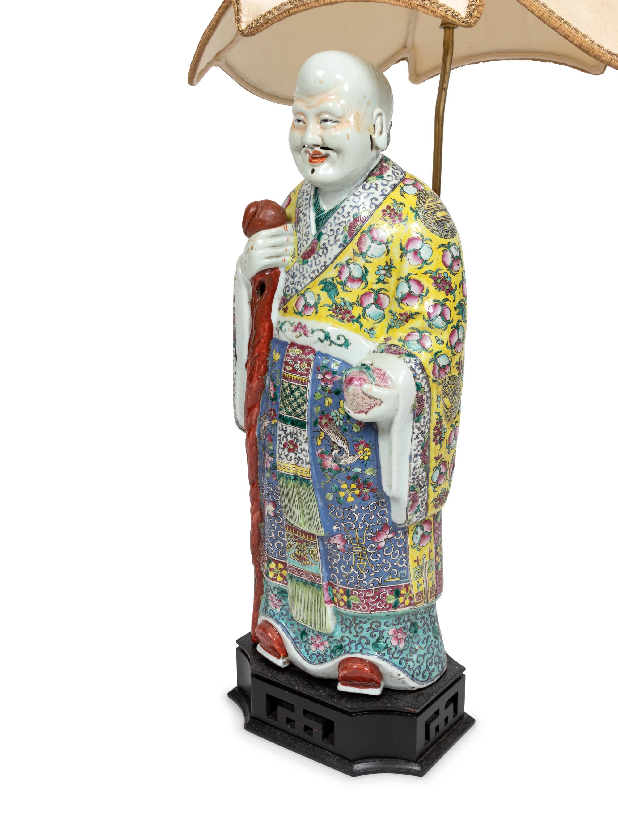 A Chinese Porcelain Figure of Sage Mounted as a Lamp