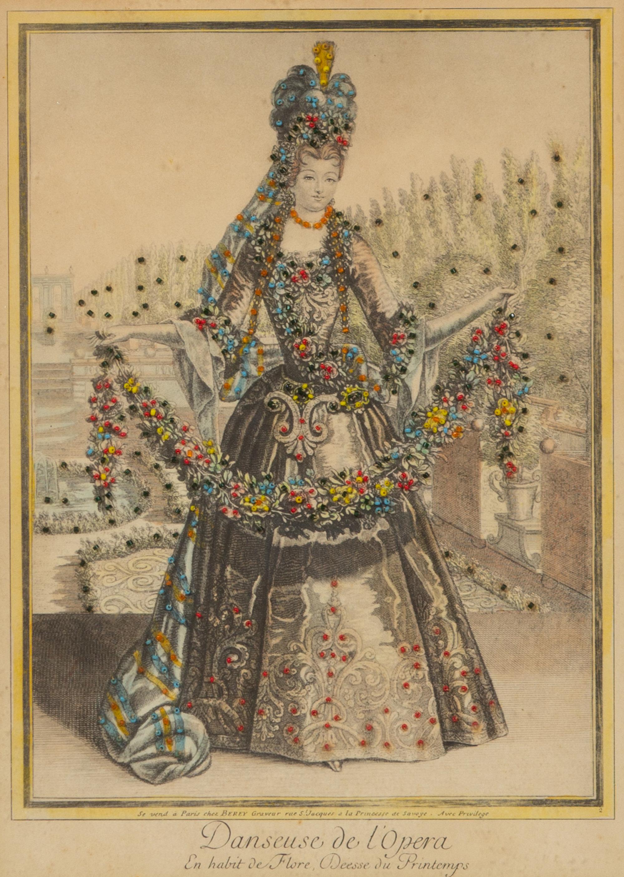A Pair of Gilt Framed Hand Colored Gravure Prints
