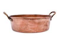 An English Copper Preserving Pan with Brass Handles