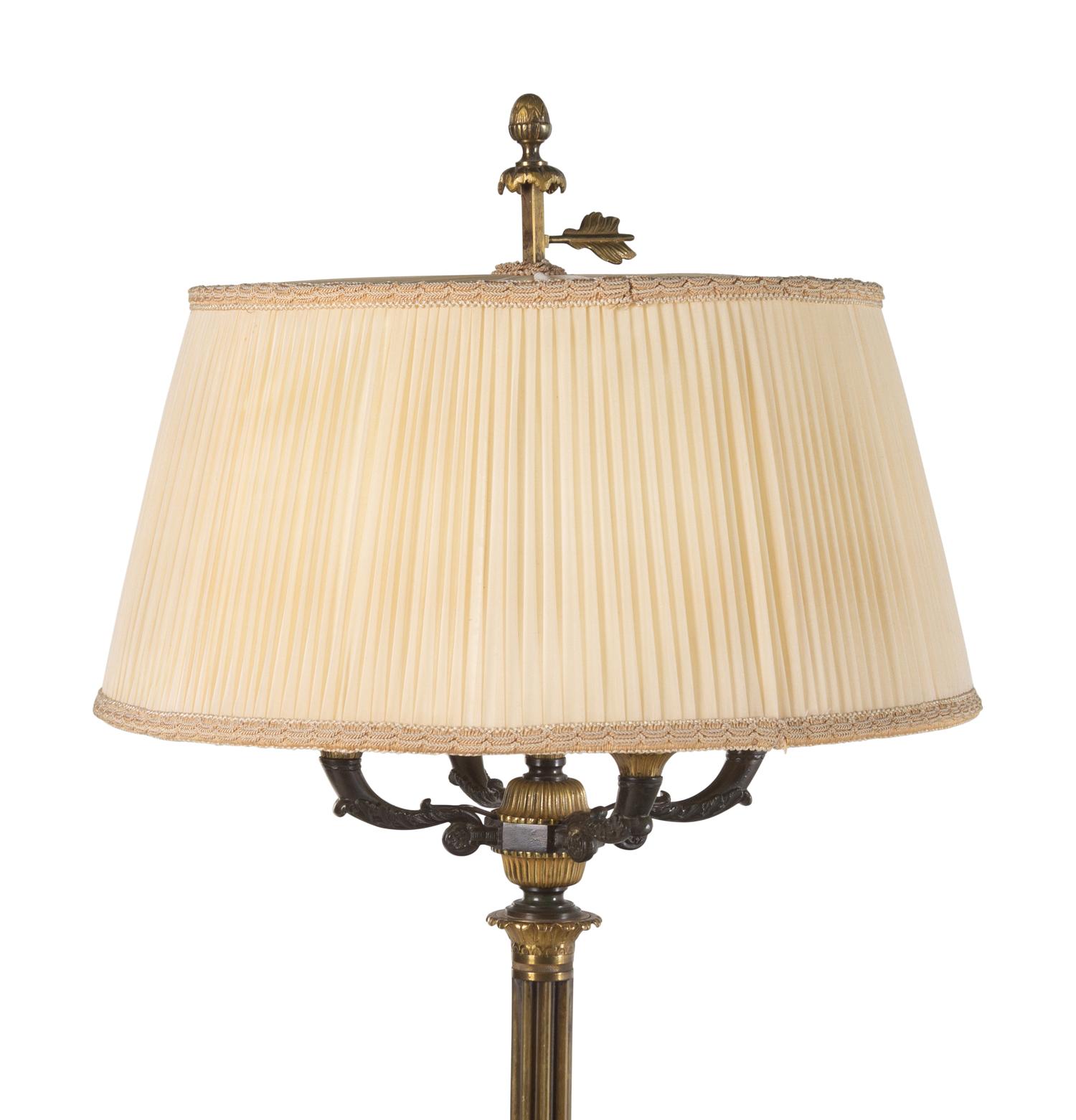 A Neoclassical Style Bronze Floor Lamp with a Silk Shade