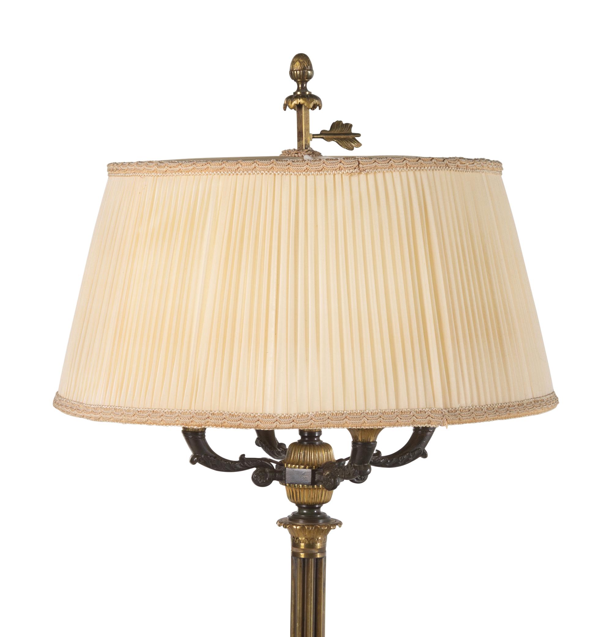 A Neoclassical Style Bronze Floor Lamp with a Silk Shade