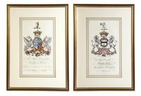 Two English Handcolored Heraldry Engravings, LATE 18TH CENTURY, Plate height 16 5/8 x width 9 1/4 inches. — LATE 18TH CENTURY,