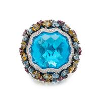BLUE TOPAZ, DIAMOND AND SAPPHIRE RING