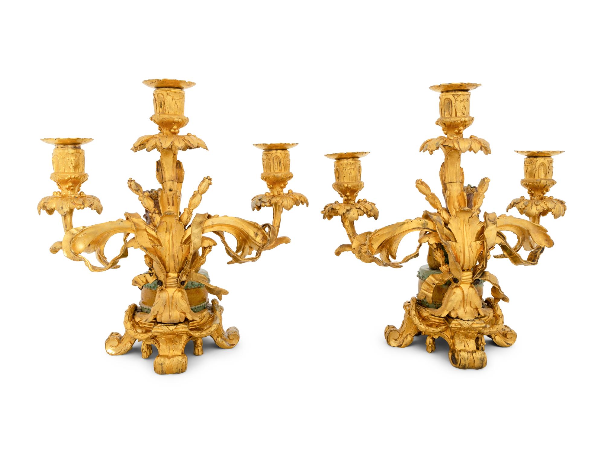 A Pair of Louis XV Ormolu-Mounted Chinese Export Porcelain Candelabra