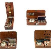 A Group of Four Portable Balance Scales Width of widest 5 1/4 inches.