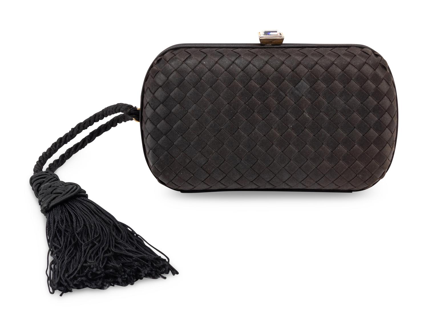 Bottega Veneta, Black Woven Ribbon Clutch