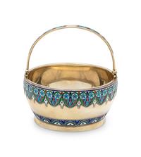 A Russian Silver-Gilt and Enamel Sugar Bowl