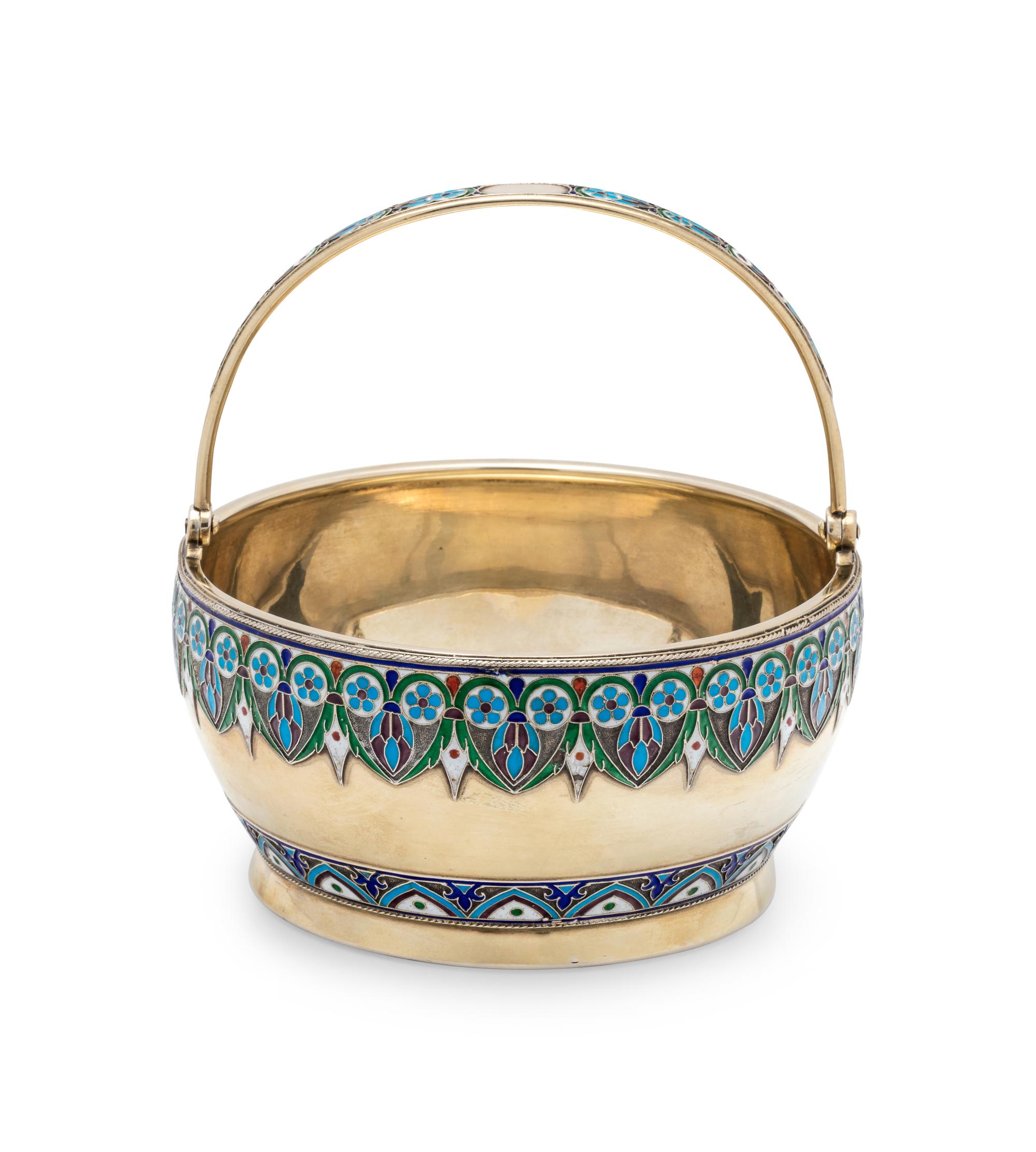 A Russian Silver-Gilt and Enamel Sugar Bowl