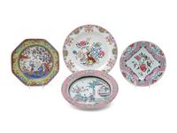 Four Chinese Export Famille Rose Porcelain Chargers
