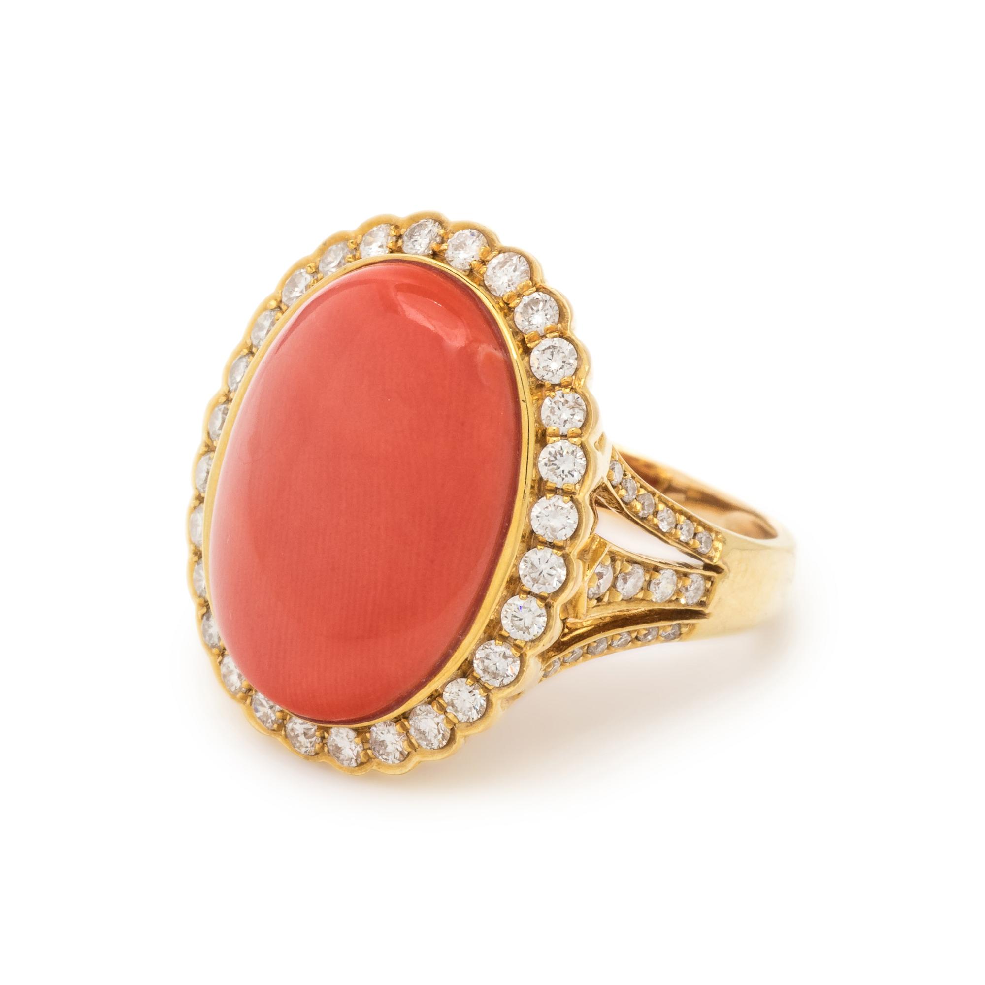 CORAL AND DIAMOND RING