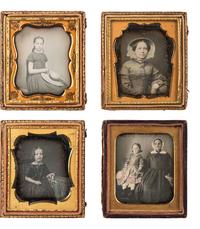 [EARLY PHOTOGRAPHY]. 7 daguerreotype portraits featuring female subjects with hats, fans, and parasols.