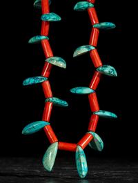 Turquoise and Coral Necklace from Asa Glascock Trading Post, Gallup, New Mexico