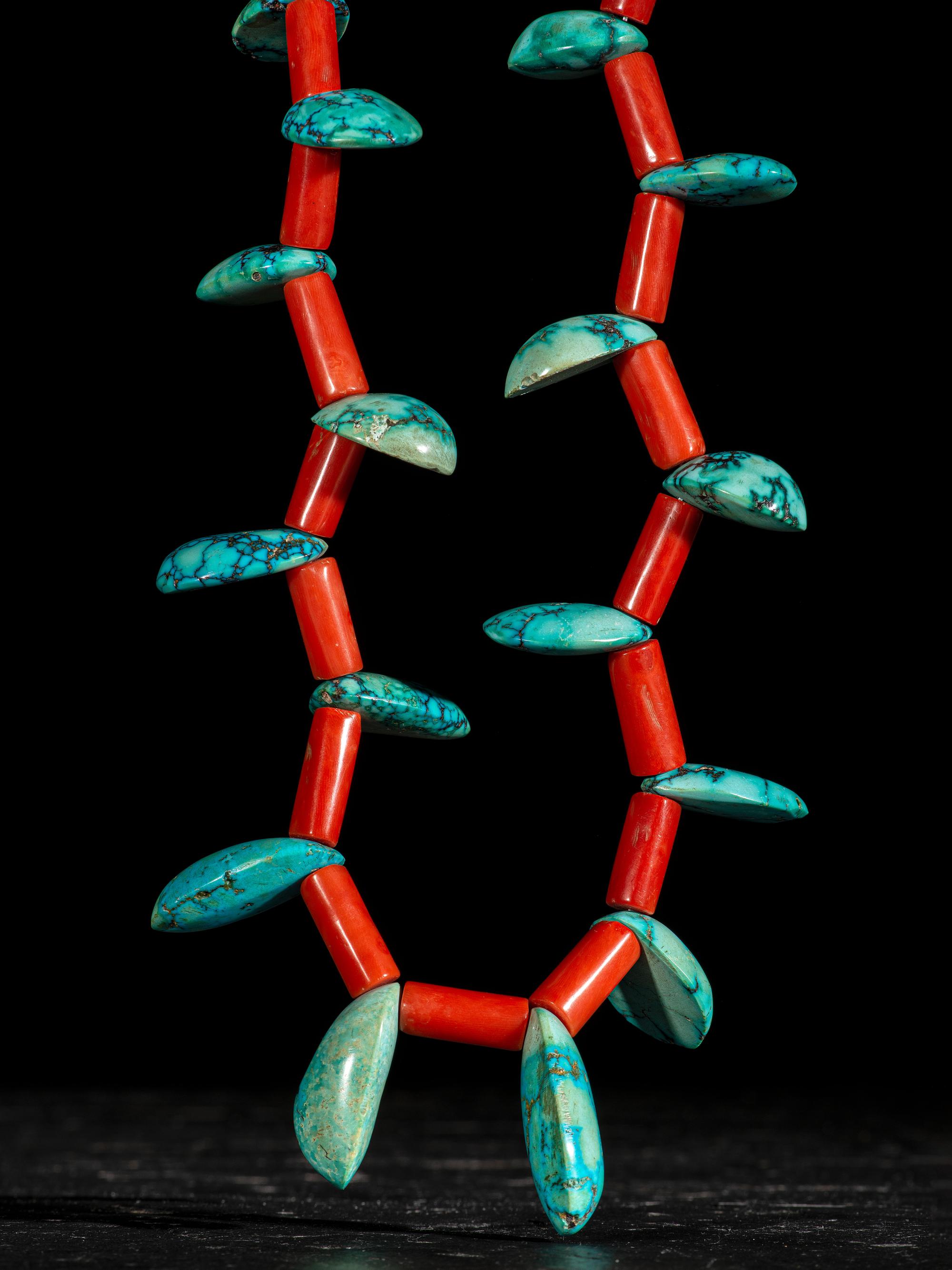 Turquoise and Coral Necklace from Asa Glascock Trading Post, Gallup, New Mexico