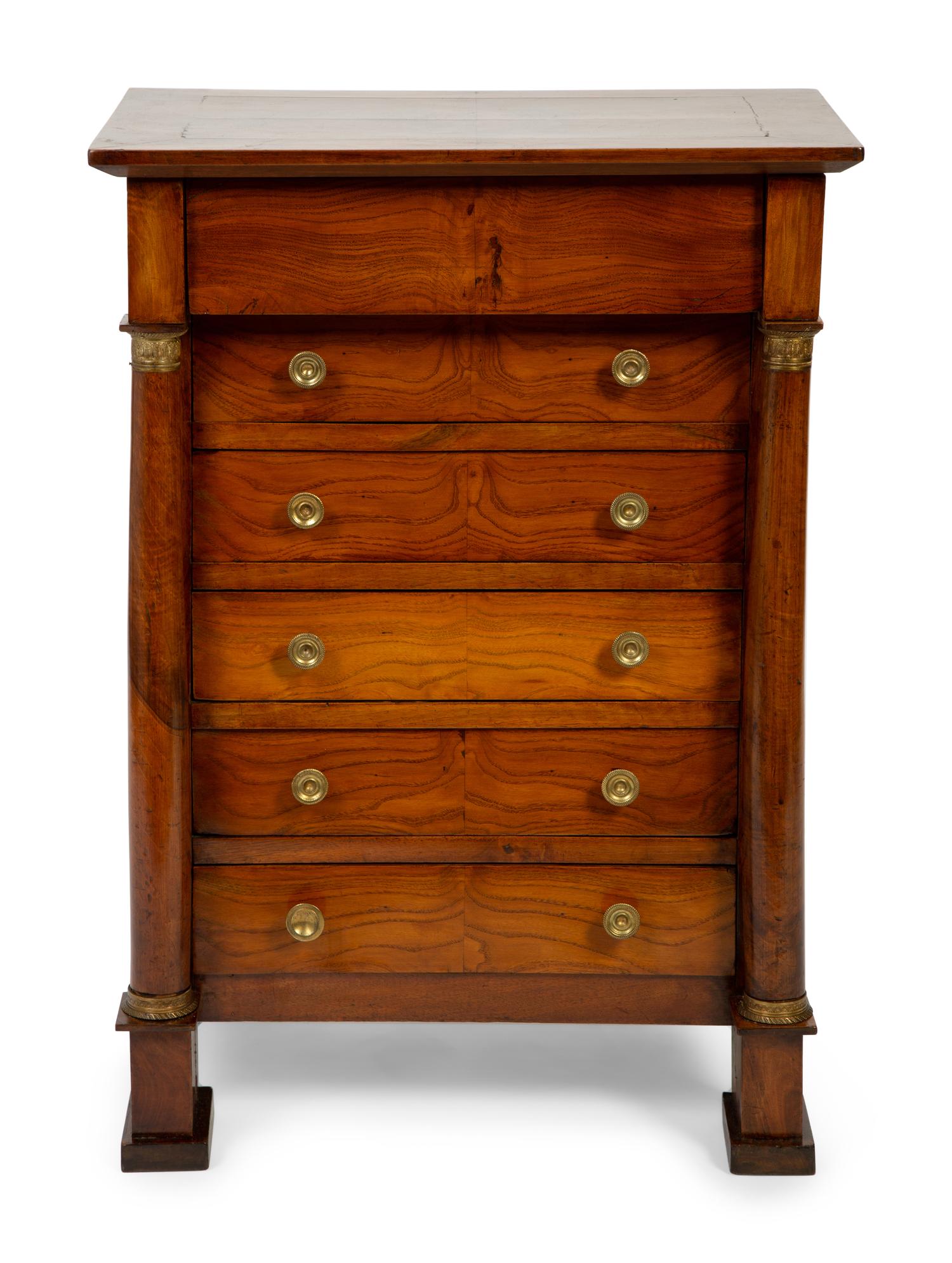 An Empire Gilt Bronze Mounted Walnut Diminutive Six-Drawer Chest — EARLY 19TH CENTURY